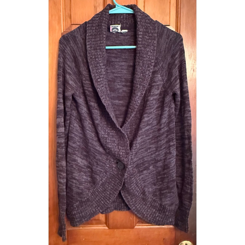 Roxy Shawl Collar Cardigan Sweater Purple Black Space Dye Cotton Medium